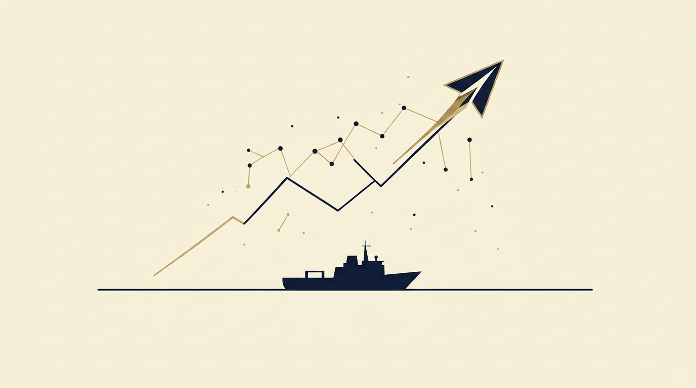 An upward trending line and ship at sea — the future of safety